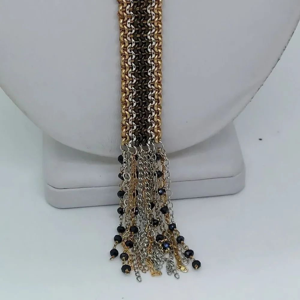 Mixed metal Y drop necklace fringe‎